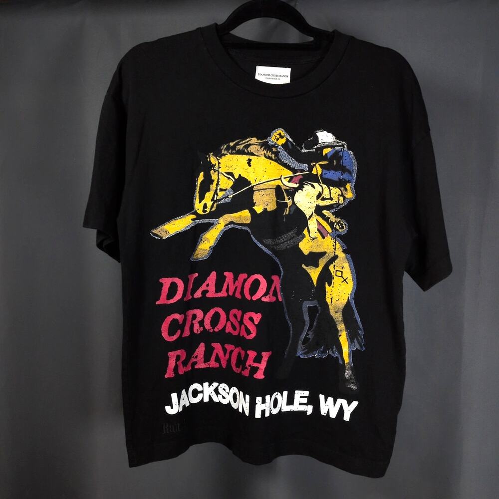 Diamond Cross Ranch T-Shirt Jackson Hole WY Black Cotton Shadow of Death Small